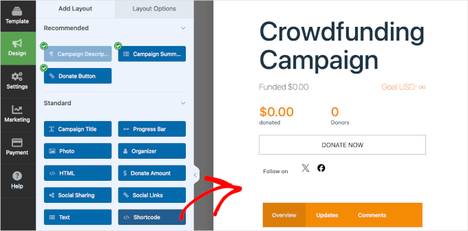 Adding a shortcode field in WP Charitable