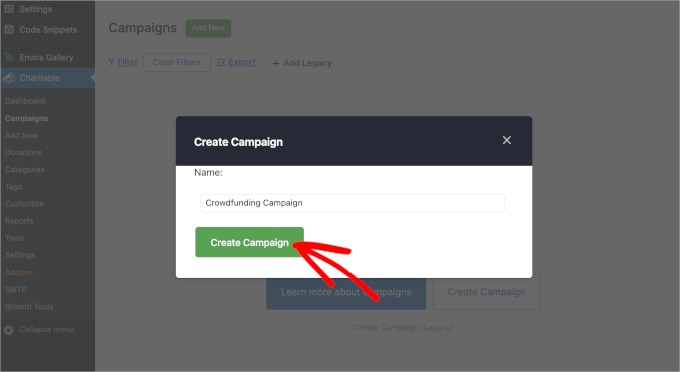 Creating a new WP Charitable campaign
