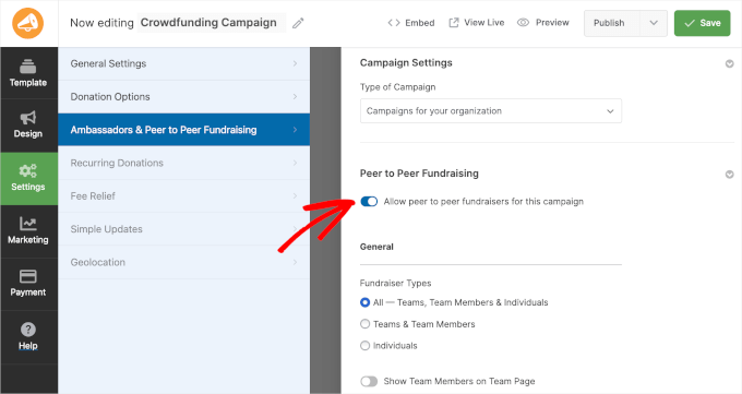 Enabling peer-to-peer fundraising in WP Charitable