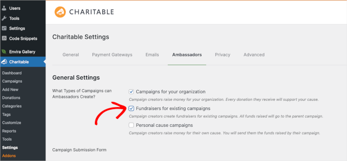 Enabling fundraisers for existing campaigns in WP Charitable