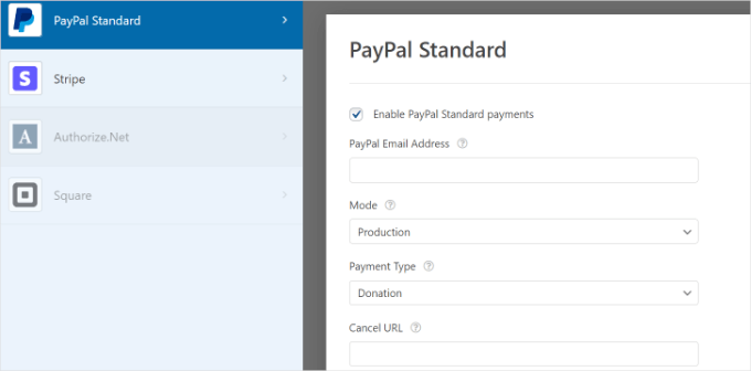 Enabling PayPal in WPForms