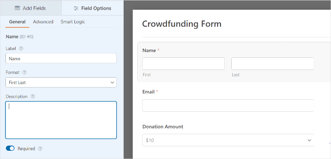 Field customization options in WPForms