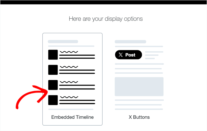 Choose timeline or buttons to embed