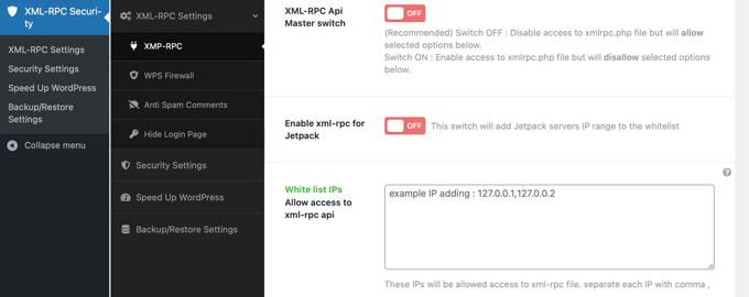 禁用 XML-RPC-API 插件设置