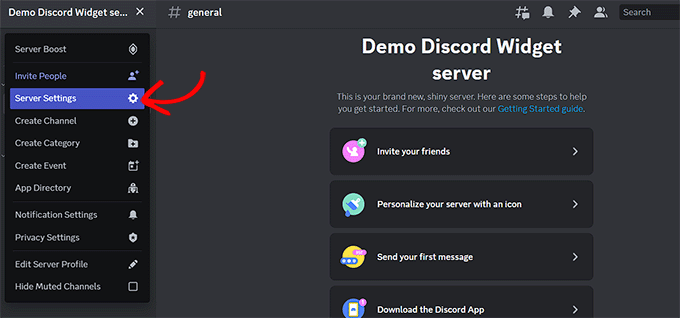 Click server settings option