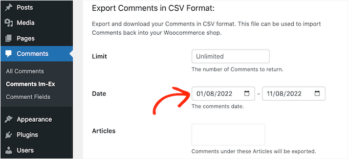 Filtering the WordPress comments export