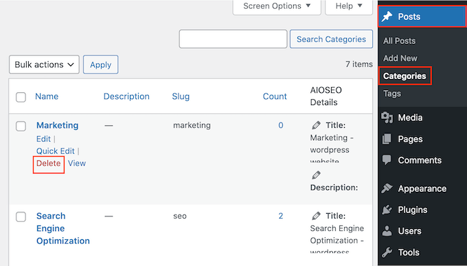 How to delete a WordPress category