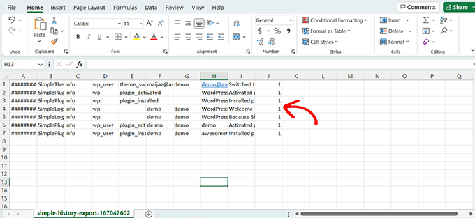 Excel file