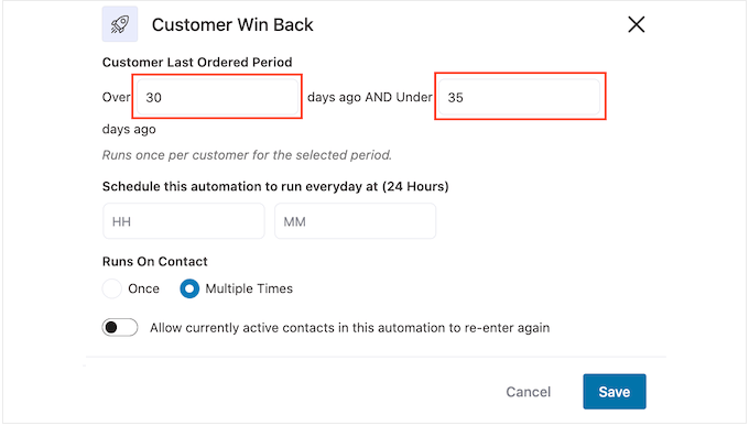 Adding an order period to the automation recipe 