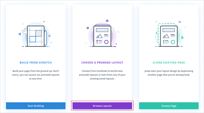 Choose the Browse Layouts Option in Divi