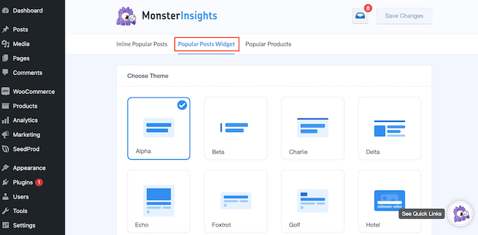 MonsterInsights 的热门帖子小部件设置