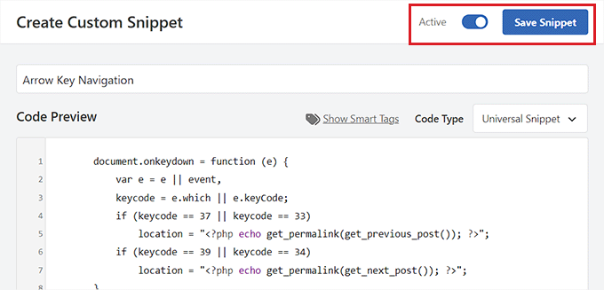 Save your arrow keys navigation snippet