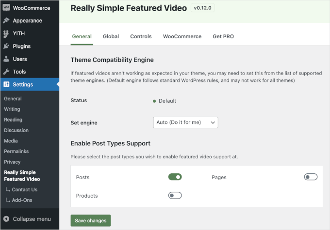 The Really Simple Featured Video settings