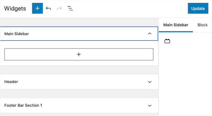 The WordPress Main Sidebar settings