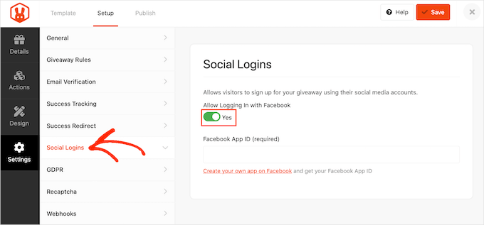 Enabling Facebook login for RafflePress