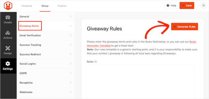 Creating rules for a TikTok giveaway