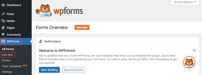 Adding a new form to your WordPress website