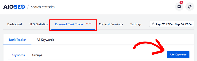 Use the Keyword Rank Tracker to track keywords