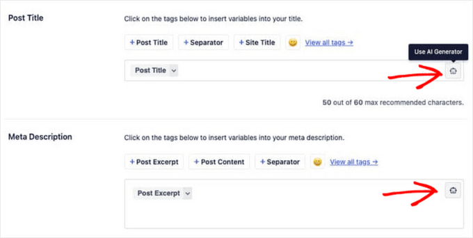 Use title and description AI Generator in AIOSEO