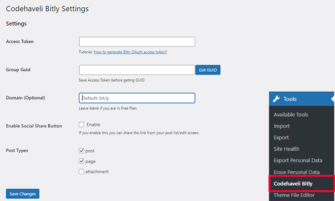 Bitly plugin settings