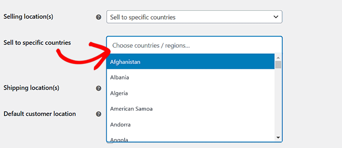 Select countries where you want to sell your product