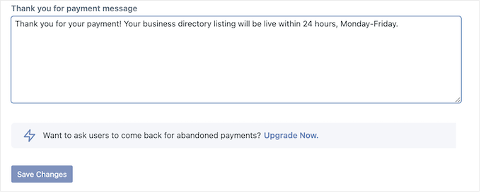 Adding a custom thank you message to your business directory