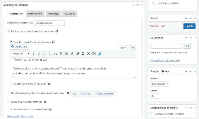 Membership options in MemberPress