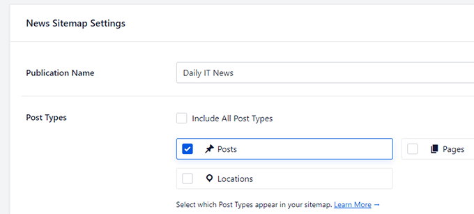 News sitemap settings