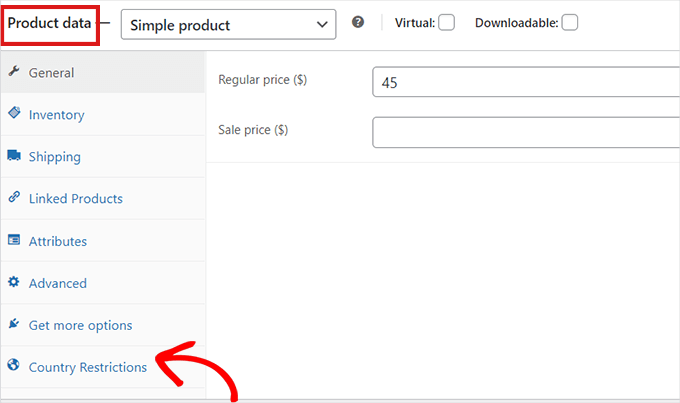 Go to Product Data section and select Country Restrictions