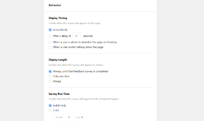 Set behavior settings for NPS survey