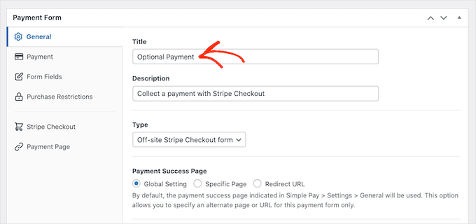 Adding a title to your WordPress payment form