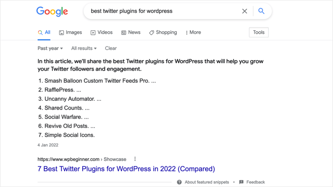 An example of a featured snippet