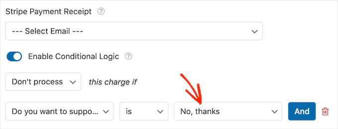 WPForms' conditional logic settings