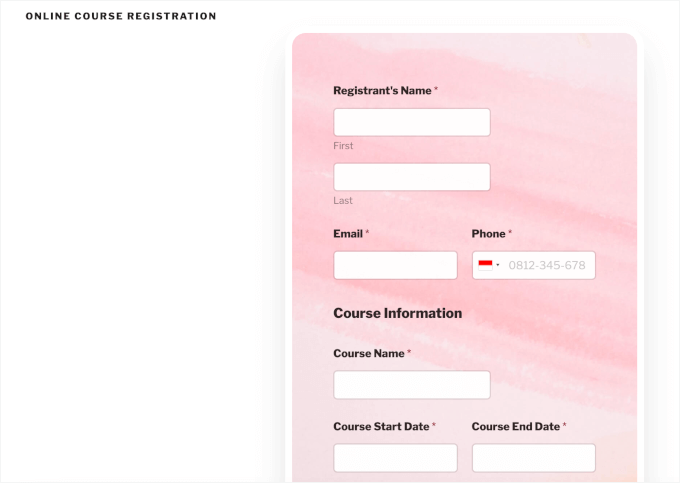 Online course registration form