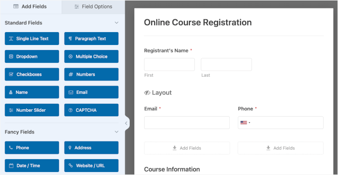 Online course registration form