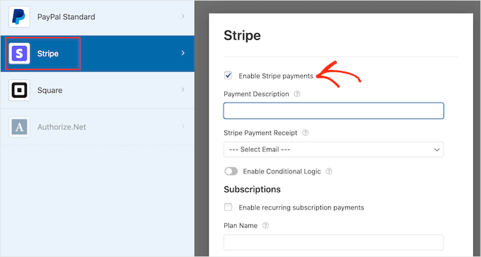 Configuring Stripe payments with WPForms