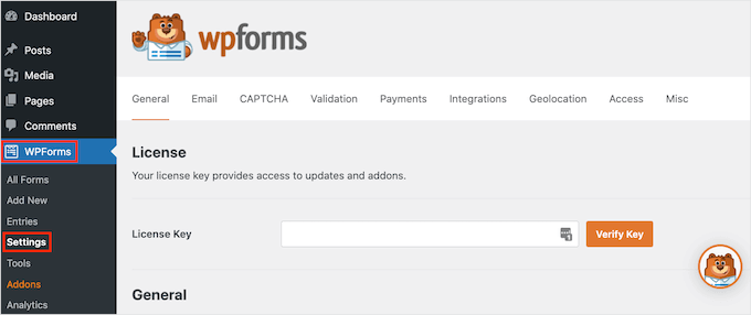 WPForms' pro settings