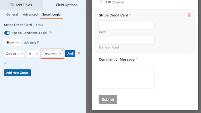 WPForms' smart logic settings