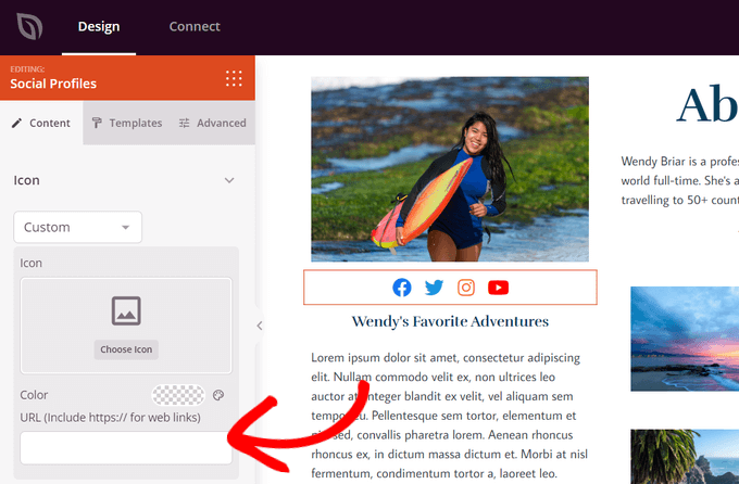 Add social profile URL and choose icon
