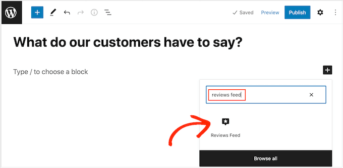 Adding the Reviews Feed block to a WordPress page or post