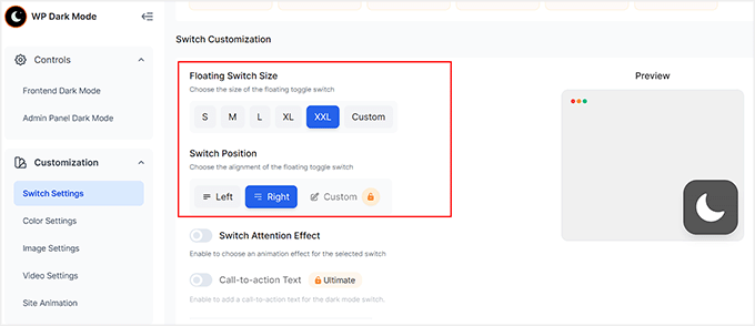 Customize the dark mode switch