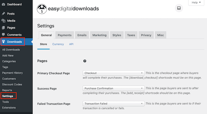 Easy Digital Downloads 插件的设置