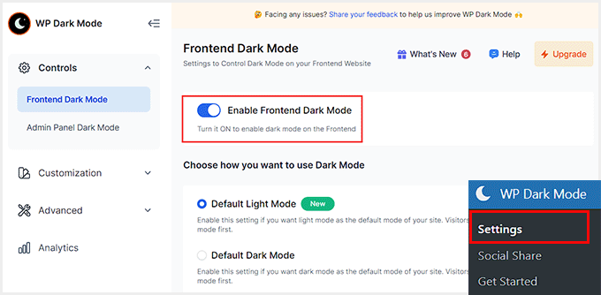 Enable frontend dark mode