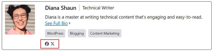 Example of Facebook and Twitter links in AIOSEO author bio