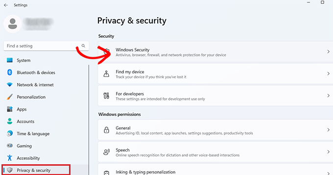 Go to Privacy and Security and select Windows Security