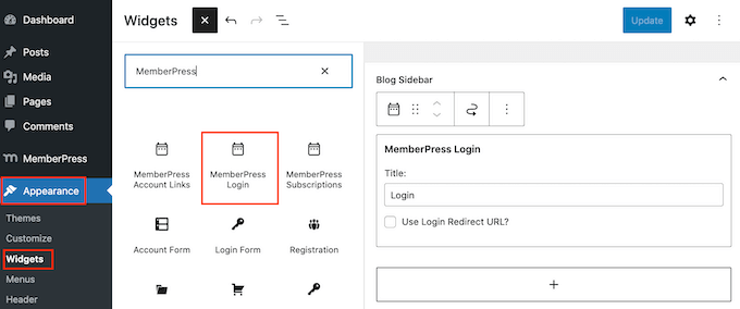 Adding a MemberPress login widget to WordPress