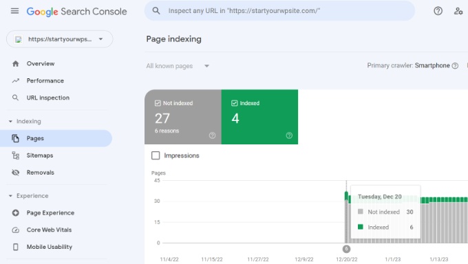 Page indexing in search console