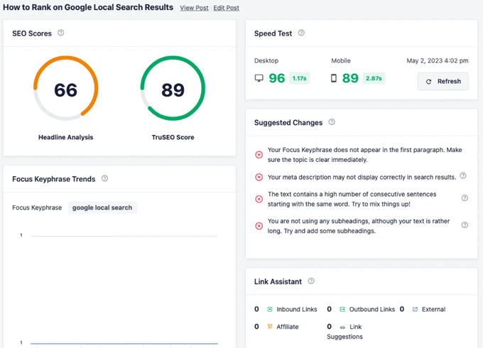 View SEO data in the Content Rankings report