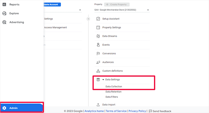 Admin data settings