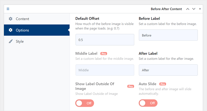 Editing the before and after slider's behavior